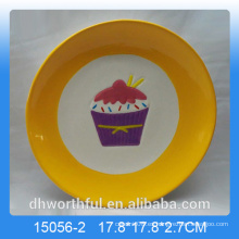Amarillo helado de cerámica placas redondas platos de caramelo para la cocina